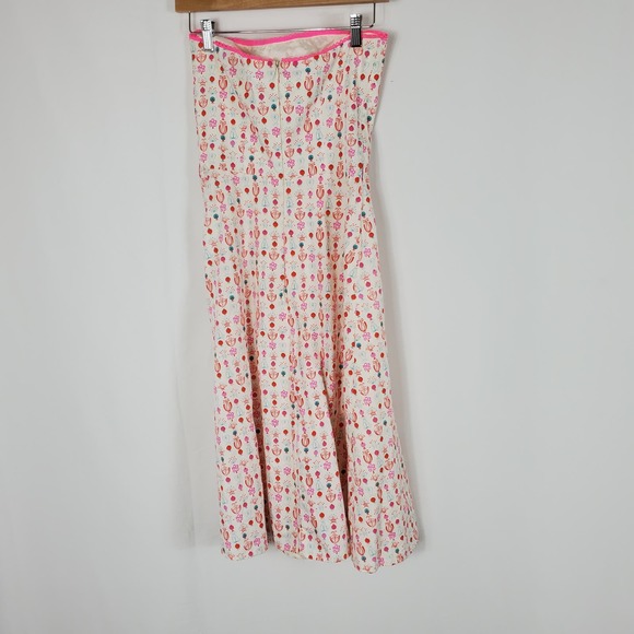Corey Lynn Calter Cream Pink Print Strapless A-Line Midi Dress Women's Size 6 - Picture 2 of 6